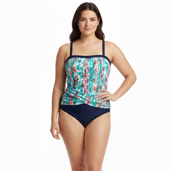 NWT! Seekers Contour One Piece Swimsuit 18W Tummy Control Floral - Picture 3 of 11